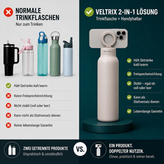 Veltrix HydroGrip™ – 2-in-1 Trinkflasche mit Magnet-Handyhalterung