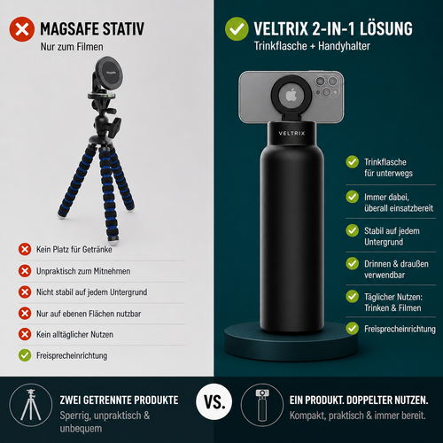 Veltrix HydroGrip™ – 2-in-1 Trinkflasche mit Magnet-Handyhalterung