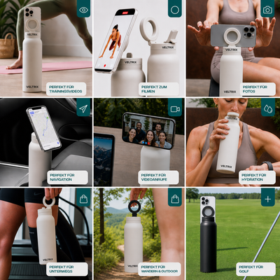 Veltrix HydroGrip™ – 2-in-1 Trinkflasche mit Magnet-Handyhalterung